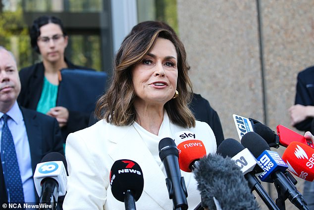 Lisa Wilkinson is pictured giving a speech outside court after sentencing in April.