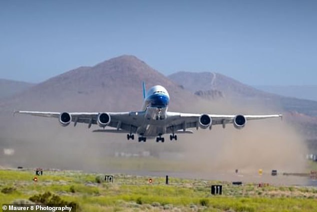 Global Airlines A380 takes to the skies at Mojave Air and Space Port