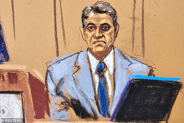 Attorney Keith Davidson, who represented former Playboy model Karen McDougal, is questioned during the criminal trial of former US President Donald Trump accused of falsifying business records to hide money paid to silence porn star Stormy Daniels in 2016, in a Manhattan state court in New York City.  , USA, May 2, 2024 in this courtroom sketch