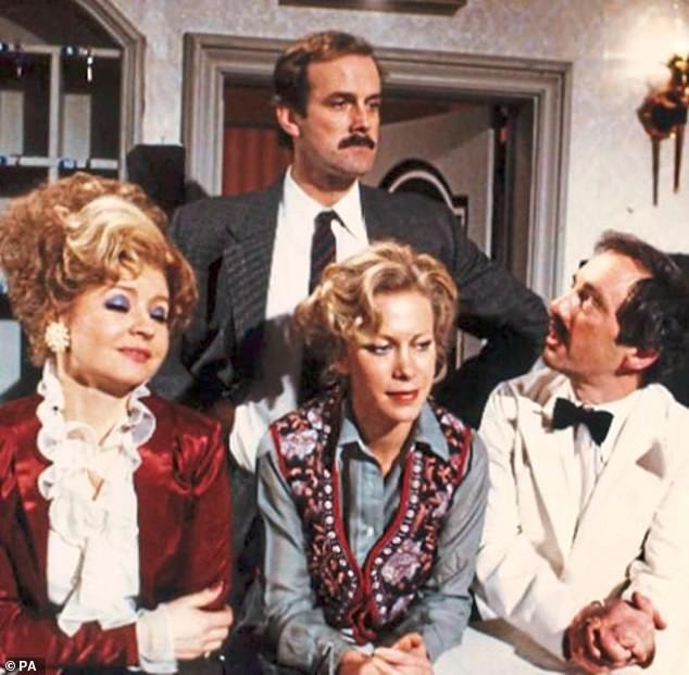 John Cleese with the original cast of Fawlty Towers, the hit BBC comedy