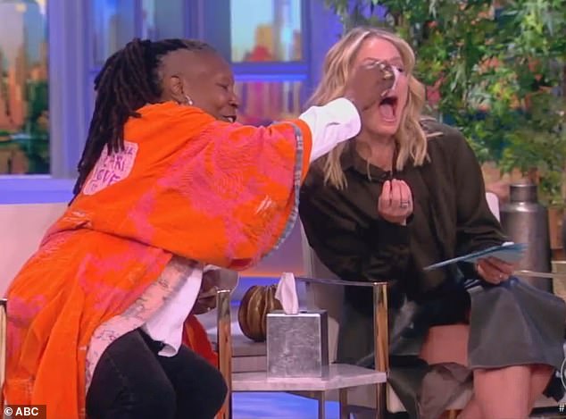 Whoopi, 68, helped her co-host, Sara Haines, wipe away tears with a tissue mid-interview.