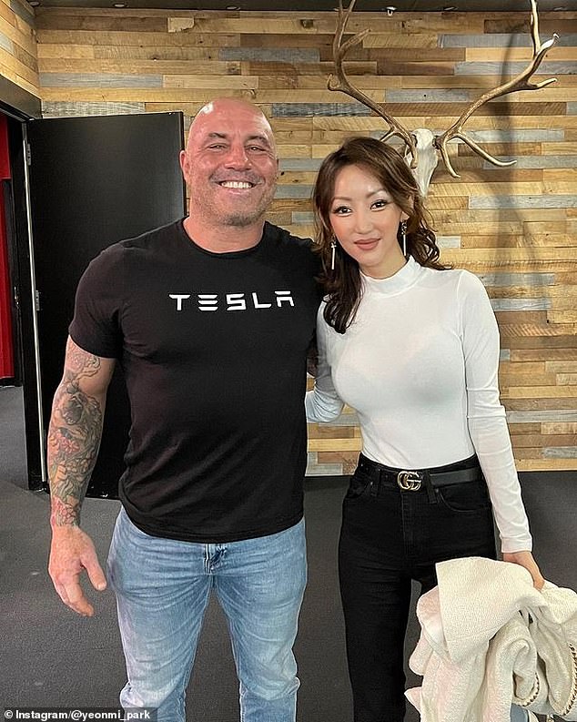 Ms Park (pictured with Joe Rogan) has become a conservative voice in America since her escape.
