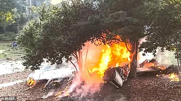 The fiery crash landed in a wooded neighborhood of Augusta, Georgia, around 7:10 a.m.