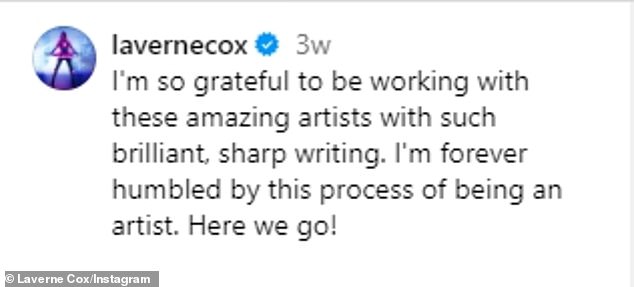 Laverne gushed on April 9, “I am so grateful to work with these incredible artists with such brilliant, sharp writing.  I will always feel honored by this process of being an artist.  Here we go!'