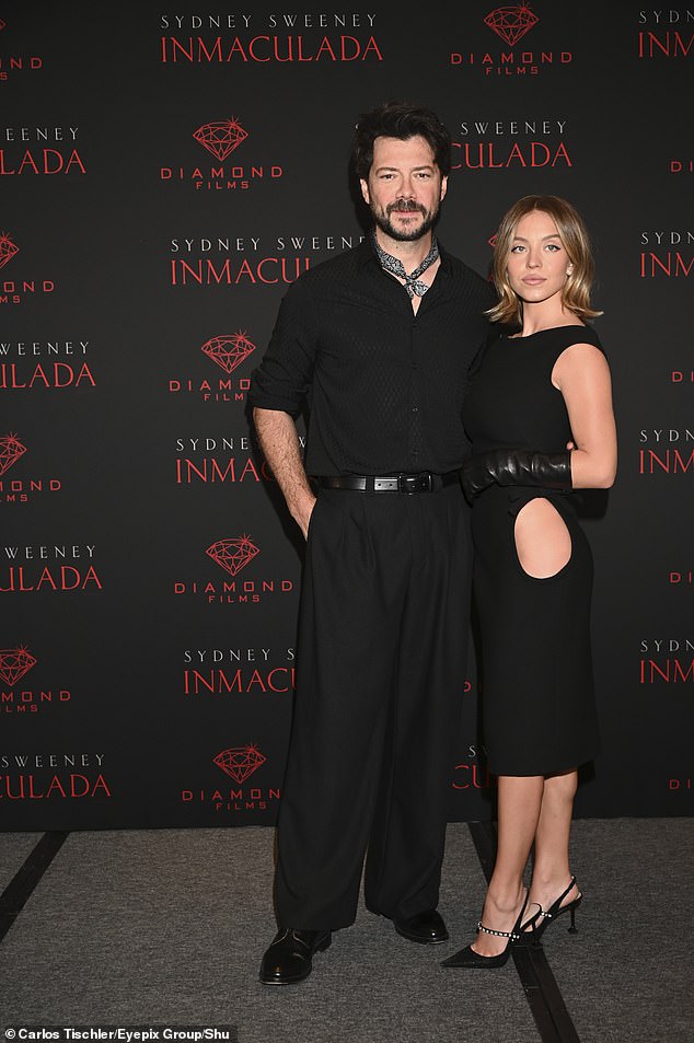 She was accompanied by her Inmaculada co-star, Álvaro Morte, for the press conference and premiere of their film, which opens in Mexico on Friday.