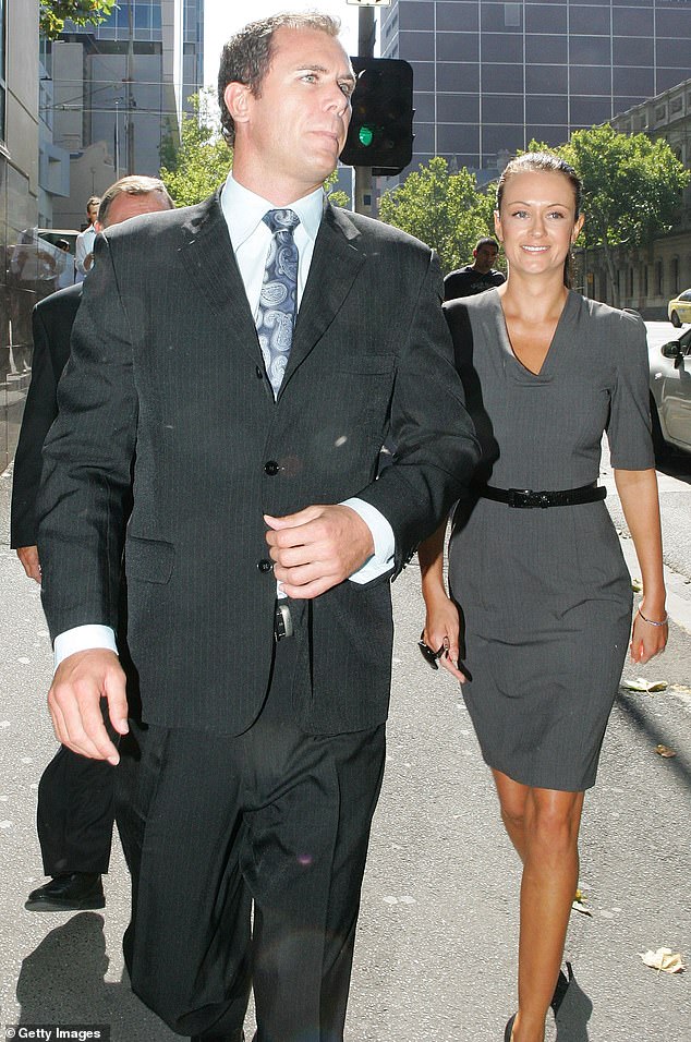 In 2007, Carey was accused of glassing his then-partner Kate Neilson (pictured together) at a restaurant in the US.  She refused to press charges.