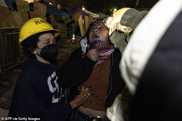A pro-Palestinian protester is treated 