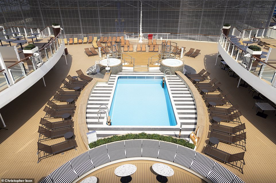 Guests can enjoy ocean views from the Panorama Pool Club (above), which features a central pool and whirlpools.