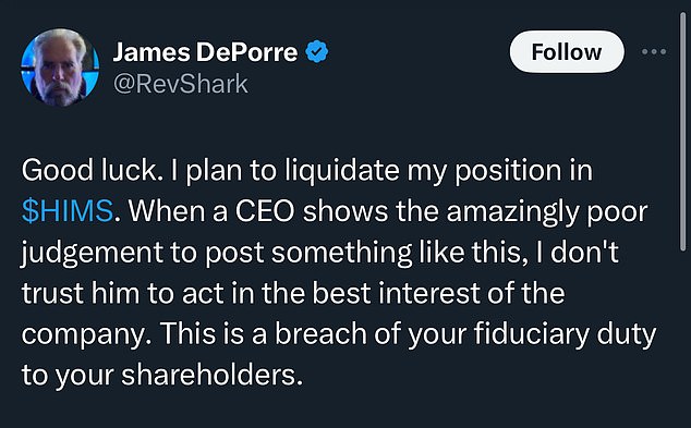 1714740835 567 CEO of hair loss company HIMS sparks outrage and boycott