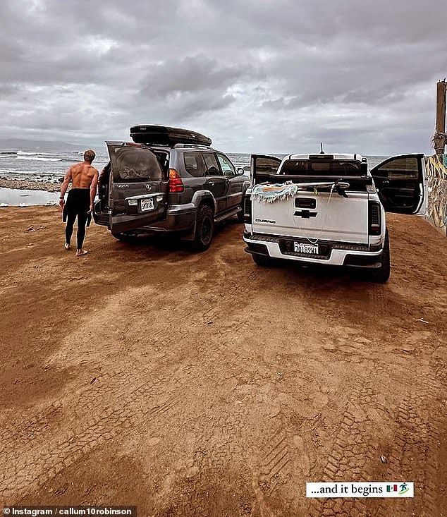 A chilling image shows a white Chevrolet Colorado truck on Rosarito beach.