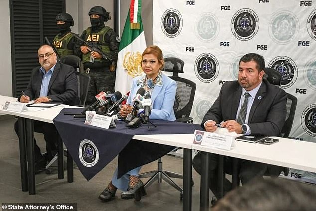 A woman and two men, all Mexican, were arrested in connection with the case, Baja California Attorney General María Elena Andrade Ramírez (center) told reporters.