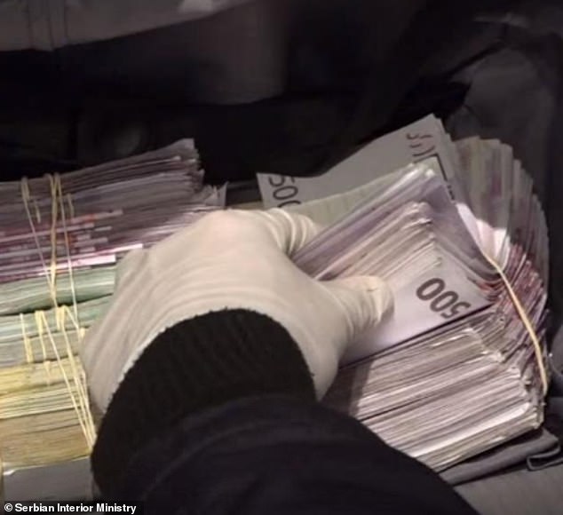 Serbian authorities found a gun and a significant amount of cash during the arrest.