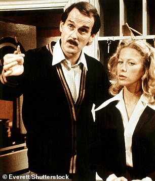 Cleese and his then wife Connie Booth as Basil Fawlty and the maid Polly.