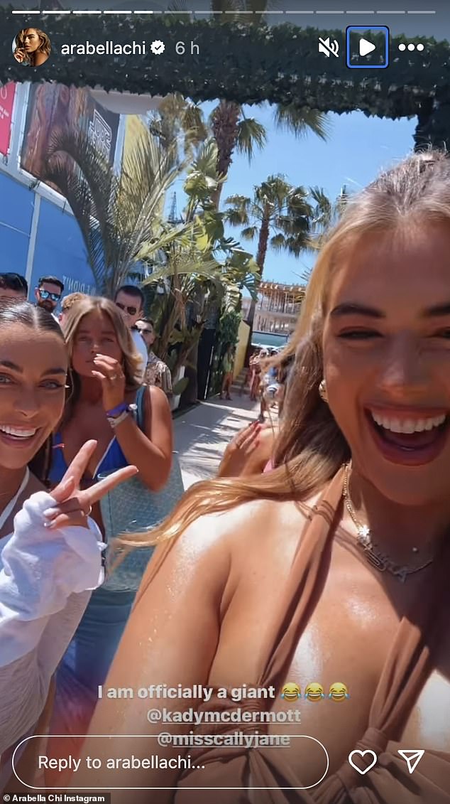 In a funny clip, she captured herself walking and then turned the camera towards her friends and fellow islanders Katy McDermott and Cally Jane Beach while making fun of their height difference.