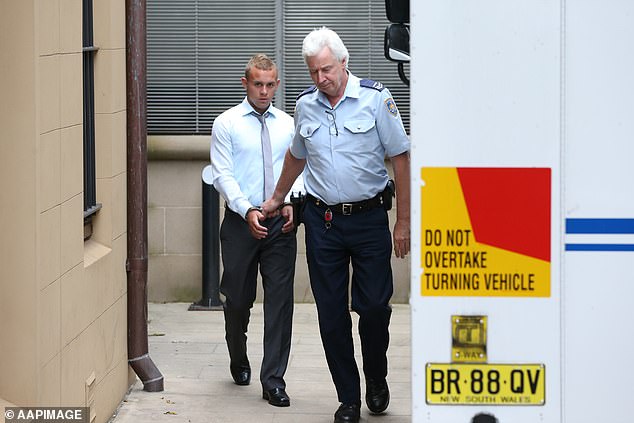 Loveridge (pictured in the New South Wales Supreme Court in 2013), who assaulted four other people on the night he killed Thomas Kelly, was initially given a sentence of just four years, but on appeal the sentence was raised to a minimum of 10 years and a maximum of 13. years and eight months