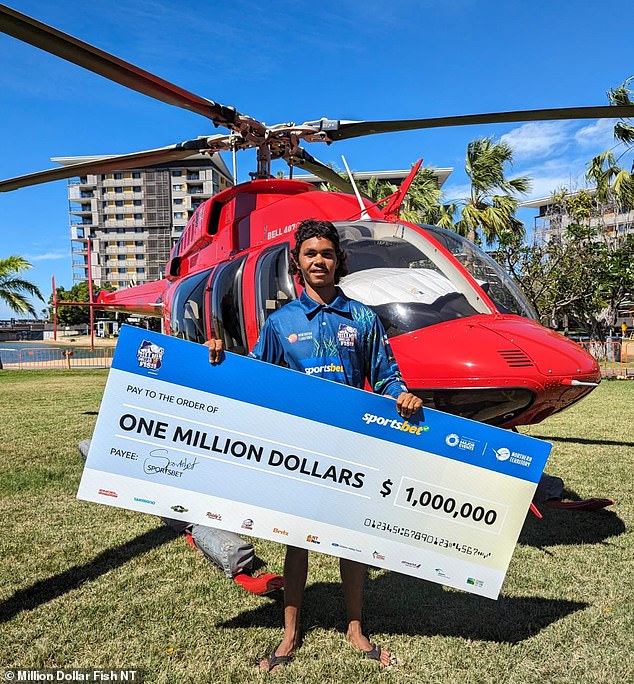 Keegan Payne had no idea he had caught a fish worth $1 million (pictured) in a prize that had never been won before during nine seasons of the Northern Territory competition.
