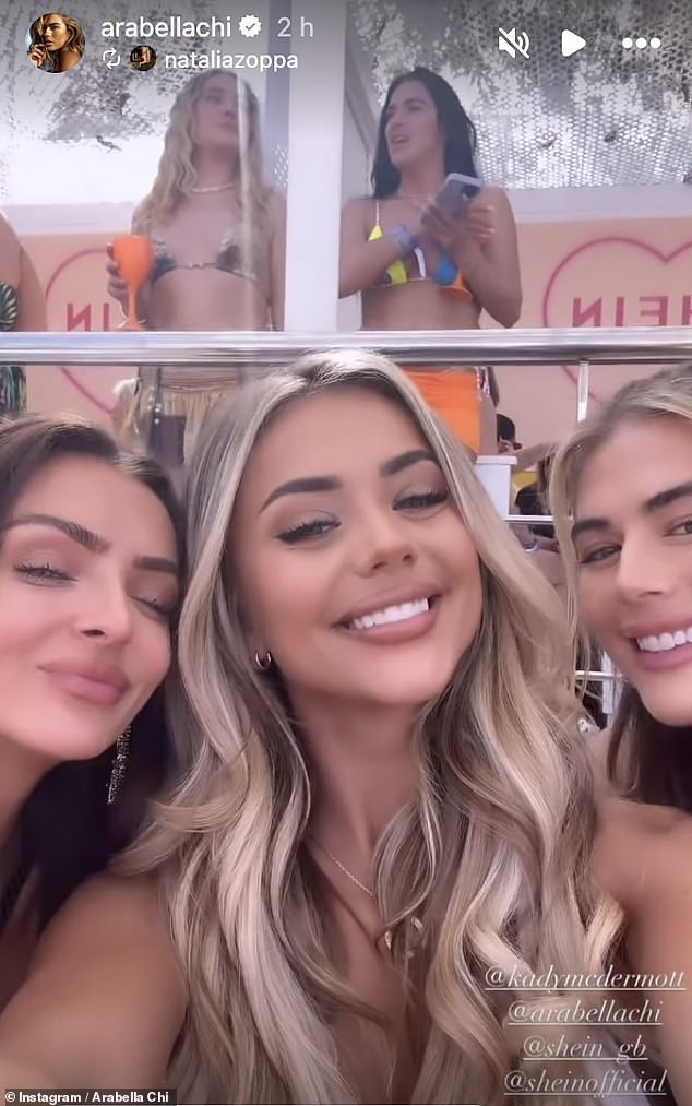Documenting her sun-soaked getaway on the famous party island, Arabella shared her free time with her fans (pictured alongside fellow Love Islanders Kady McDermott and Natalia Zoppa).