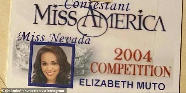 Although it only took five days for Hunterton to track down her paternal lineage, finding her biological mother proved to be much more difficult (Pictured: Hunter's 2004 Miss Nevada contestant badge)