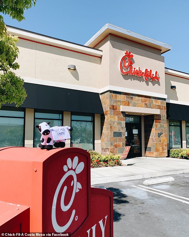 He was waiting for his order outside Chic-Fil-A in Costa Mesa, California.