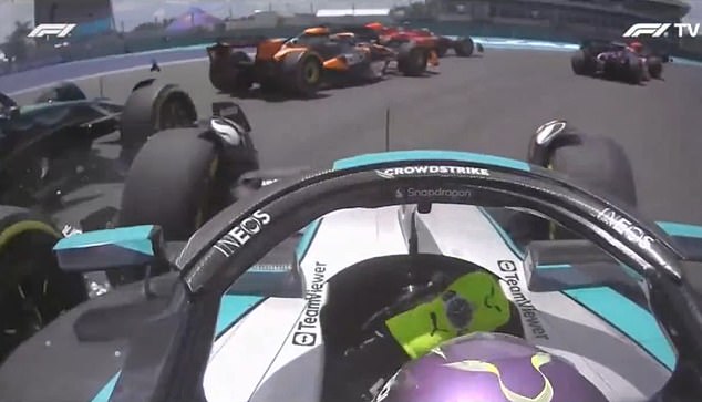 Hamilton braked too late and appeared to tangle with Aston Martin's unsuspecting Alonso.