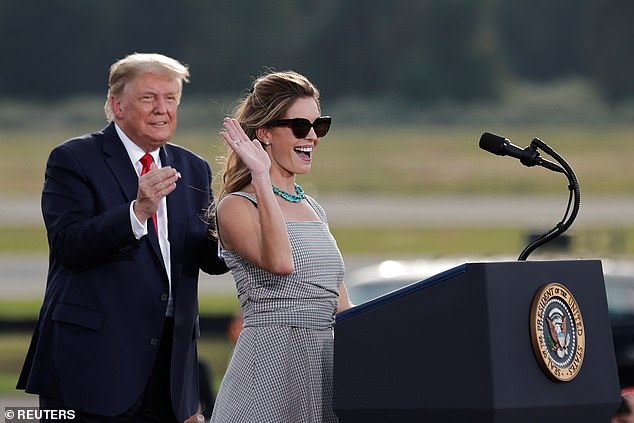 Hicks told jurors that Trump claimed he knew nothing about Daniels being paid by his then-attorney Michael Cohen. Pictured: Trump and Hicks at a campaign rally in Florida in 2020