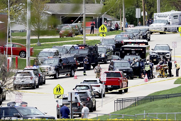 The high school was placed on lockdown when students saw Haglund prowling the campus with his gun before shots were fired outside the school cafeteria.