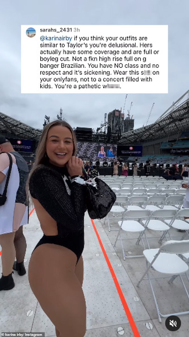 The commentator criticized Karina's look: 'you have no class or respect and it's disgusting.' 'Wear this s**t on your Onlyfans, not at a concert full of kids'