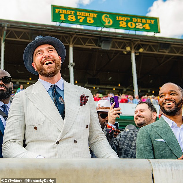 Kansas City Chiefs star Travis Kelce looked dapper as he appeared to pick the right horse
