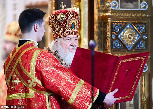 Patriarch Kirill, leader of the Russian Orthodox Church (pictured) and avowed supporter of the Kremlin, led the service.