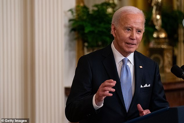 The only issues on which Biden beats Trump are health care and abortion access, both among voters' top 10 issues in November. Pictured: Biden speaks during the Presidential Medal of Freedom ceremony at the White House on Friday, May 3.