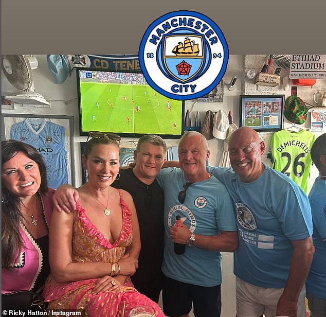 The former boxer took to Instagram with a series of photos in love with the actress, while they enjoyed a romantic meal before watching his beloved Manchester City's 5-0 victory over Wolves with friends.