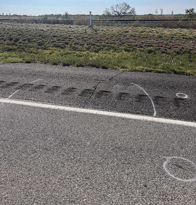 Photos of police chalk outlines showed that his teeth were found scattered on the road, about three meters from his body.