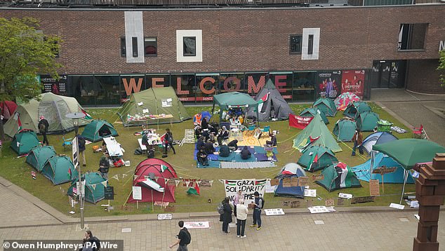 Students at a camp in the grounds of Newcastle University, protesting against the war in Gaza