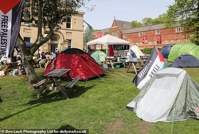 West Yorkshire Police at the University of Leeds, where protesters set up tents on campus in solidarity with Palestine.