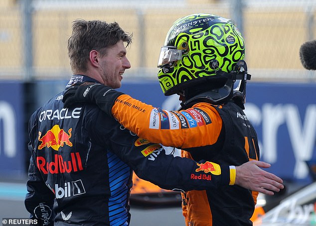 The McLaren driver maintained his composure against top favorite Max Verstappen (left)