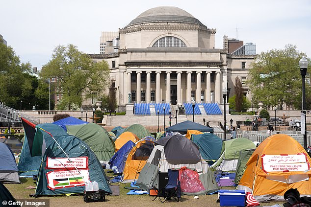 The student protesters set up tents on the campus lawn and created an encampment to protest the war between Israel and Hamas.