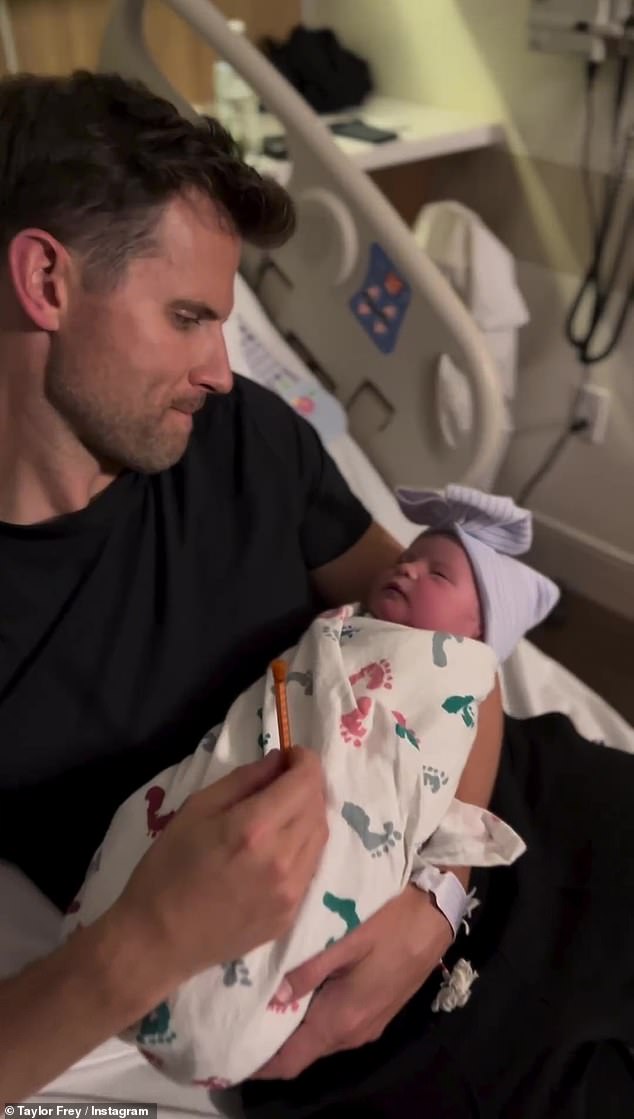 Massey, 42, and Frey, 35, who married in 2016, shared a new video in a joint Instagram post, with the couple welcoming their new bundle of joy.