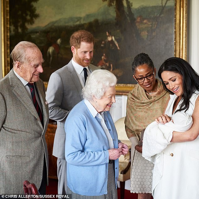 Harry and Meghan show off baby Archie to his great-grandparents, the late Queen and Prince Philip, and his maternal grandmother Doria Ragland.