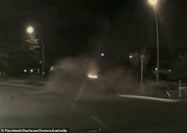 The owners of the dash cam were shocked by what they saw and immediately called emergency services (pictured, the car running).