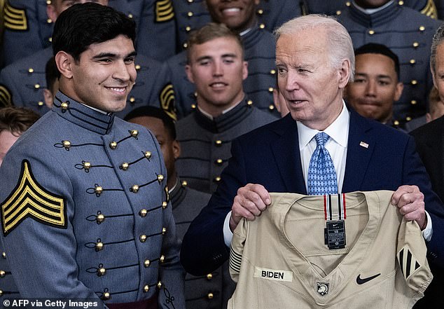 Biden received an Army T-shirt with the number '46' written on it.