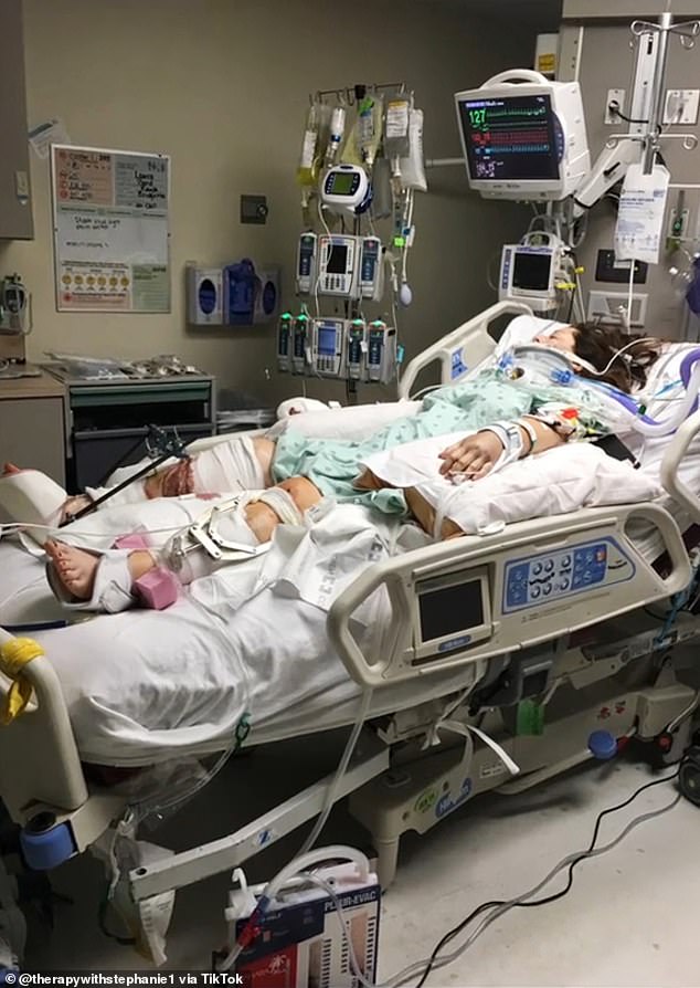 She spent 19 days in the ICU, where she was put on a ventilator, followed by 11 days in the recovery unit and 23 days on the hospital's rehabilitation floor.