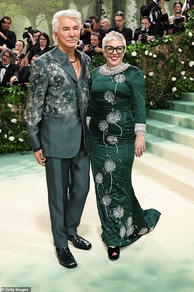 Catherine matched her man in a floor-length green dress that also featured floral embroidery and silver embellishments.