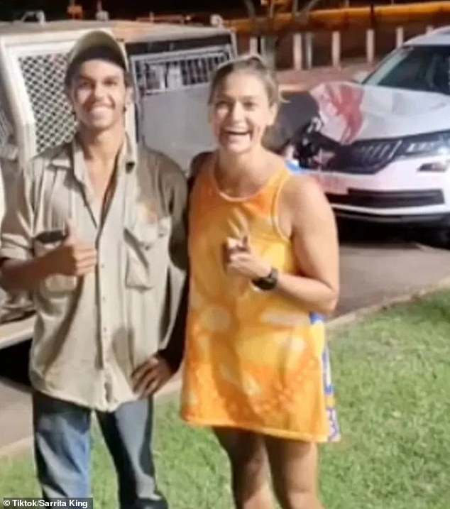 Keegan Payne (pictured, left) helped tow Ms King's (pictured, right) vehicle after she and her mother collided with a pair of buffaloes. The car was destroyed, leaving the family stranded until colleagues arrived and helped.