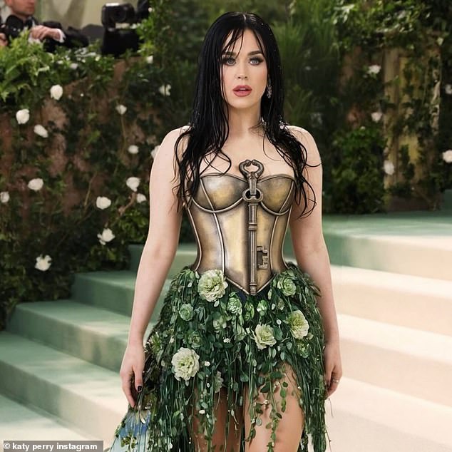 Another showed her in a gold breastplate and a grassy floral skirt, sporting a wet look seemingly similar to Kim Kardashian's in 2019.