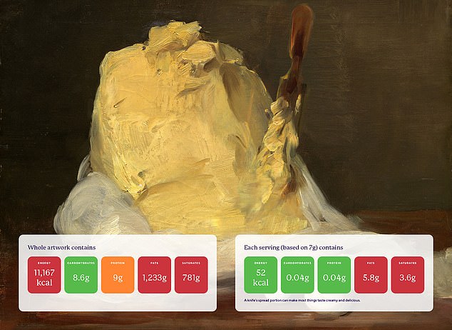 11167 Kcal / Carbohydrates 8.6g / Proteins 9g / Fats 1233g / Saturated 781g. Nutritionist's advice: 'Generally, when dividing butter into portions we would not consume a 1.5 kg serving. However, a slice spread with a knife on toast or cooked with a few mushrooms or topped with our potatoes can make most things taste creamy and delicious, especially when combined with a little pepper and salt.