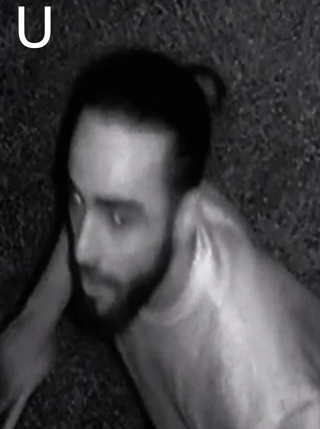 A man with a dark beard who had his hair in a bun (person U pictured) is also a person of interest who police intend to speak to about the alleged riot.