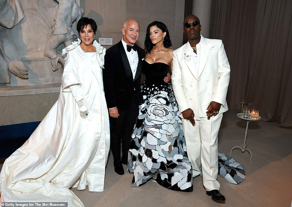 Her wealthy fiancé Bezos, 60, even joined her for a photo with her friend Kris Jenner, 68, and her much younger boyfriend, Corey Gamble, 43.