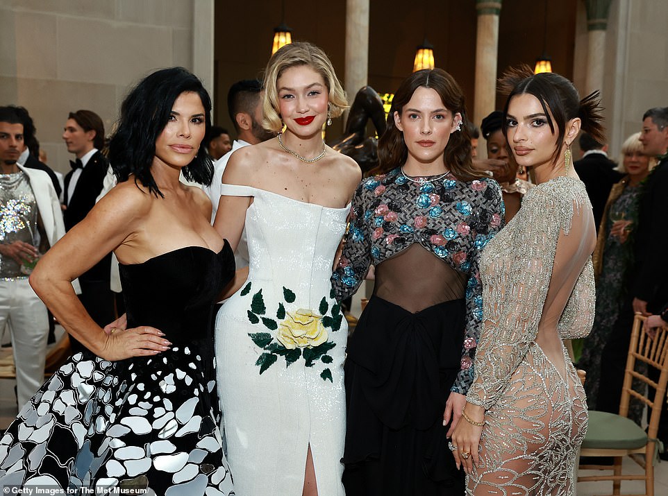 At the event, Sanchez was seen hanging out with supermodels Gigi Hadid (second from left) and Emily Ratajkowski (far right) along with actress and Elvis Presley's granddaughter Riley Keough (second from right).