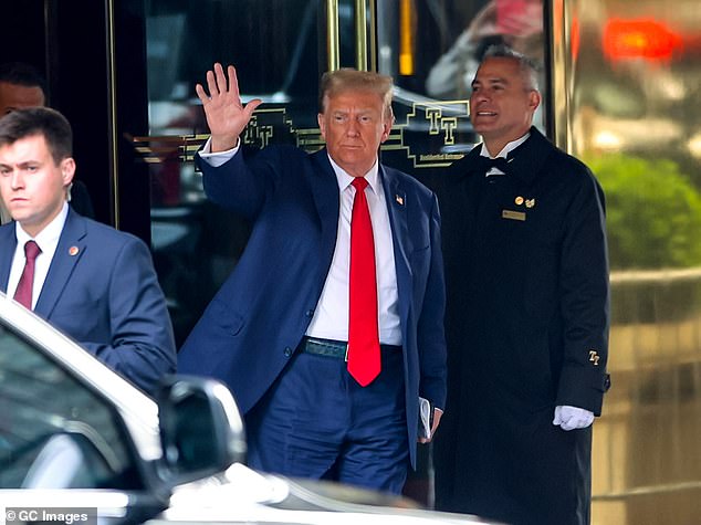 Donald Trump is seen leaving Trump Tower on his way to court in Manhattan on Monday