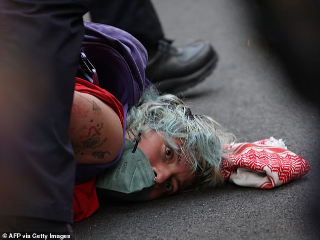 A woman was forced to the ground by NYPD officers while being arrested.